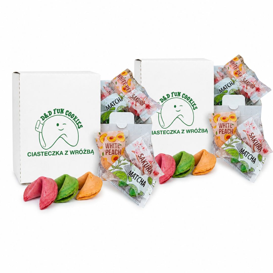 Kolorowe ciasteczka z wróżbą – Matcha, Sakura i White Peach – 18 szt lub 36 szt.