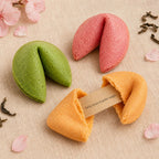 Kolorowe ciasteczka Matcha, Sakura i White Peach z kraftową wróżbą